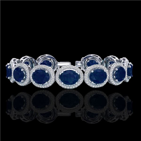 30 ctw Sapphire & Micro Pave VS/SI Diamond Bracelet 10k White Gold - REF-454A5N