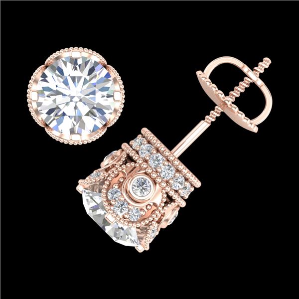 3 ctw VS/SI Diamond Art Deco Stud Earrings 18k Rose Gold - REF-586G8W