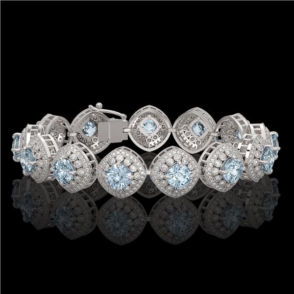 32.95 ctw Aquamarine & Diamond Victorian Bracelet 14K White Gold - REF-982H2R