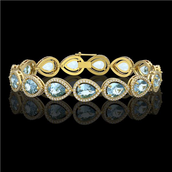 19.85 ctw Aquamarine & Diamond Micro Pave Halo Bracelet 10k Yellow Gold - REF-423W3H