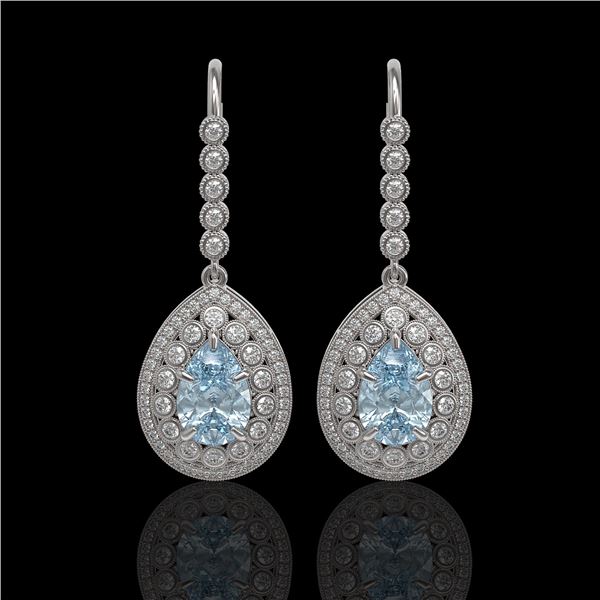 7.56 ctw Aquamarine & Diamond Victorian Earrings 14K White Gold - REF-310X4A