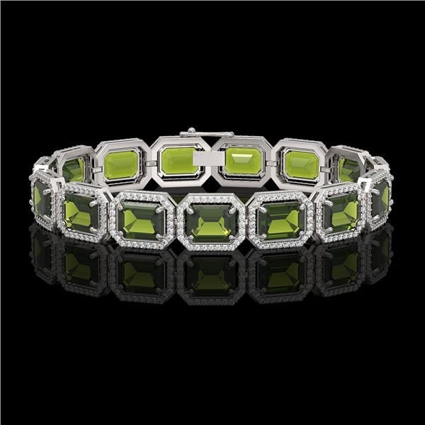 36.51 ctw Tourmaline & Diamond Micro Pave Halo Bracelet 10k White Gold - REF-477N3F