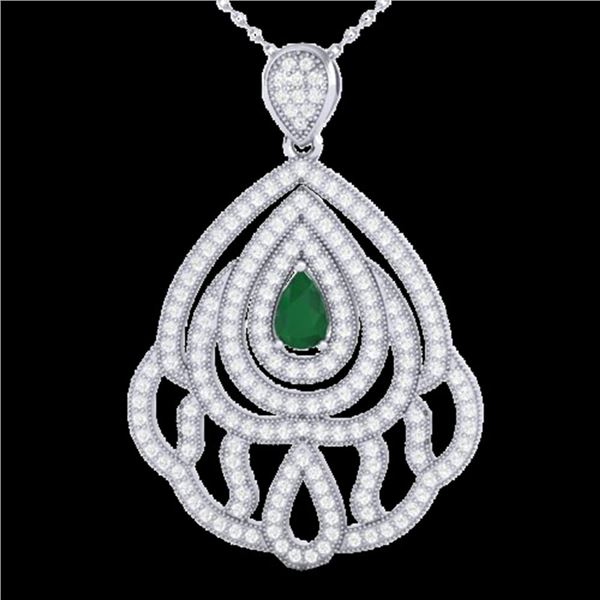 2 ctw Emerald & Micro Pave VS/SI Diamond Necklace 18k White Gold - REF-180F2M