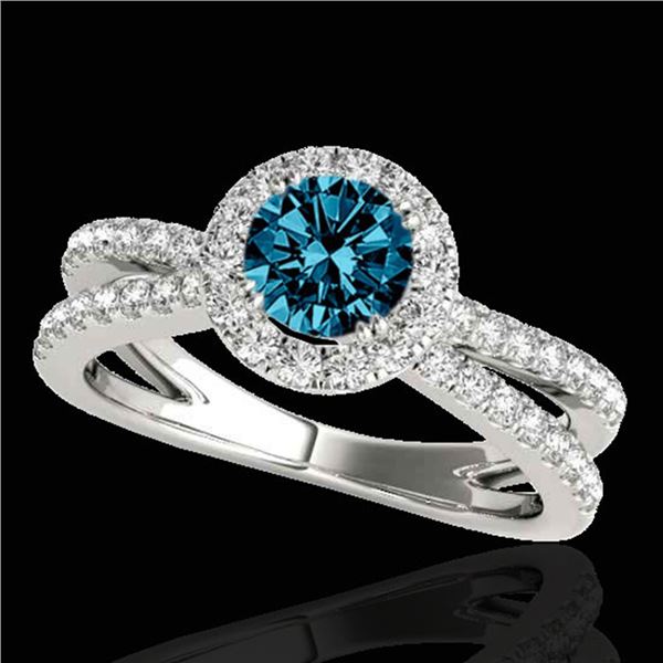 2 ctw SI Certified Blue Diamond Solitaire Halo Ring 10k White Gold - REF-173H9R