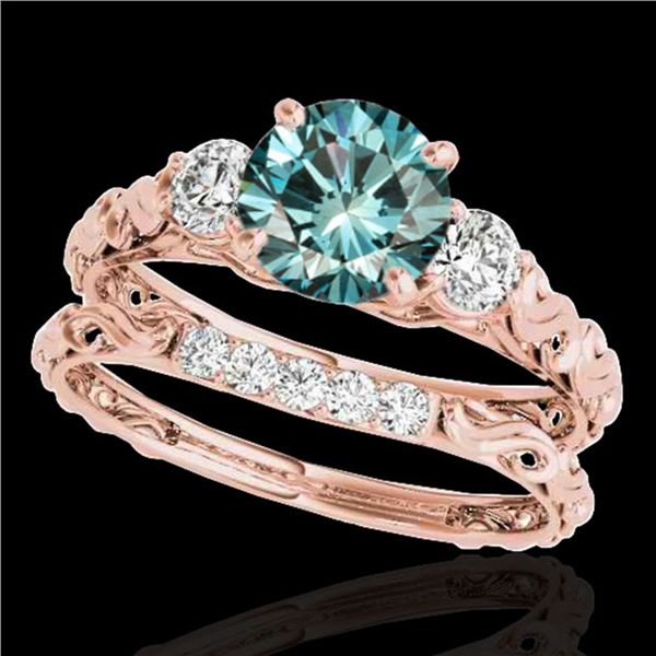 1.35 ctw SI Certified Fancy Blue Diamond 3 Stone Set 10k Rose Gold - REF-130W9H