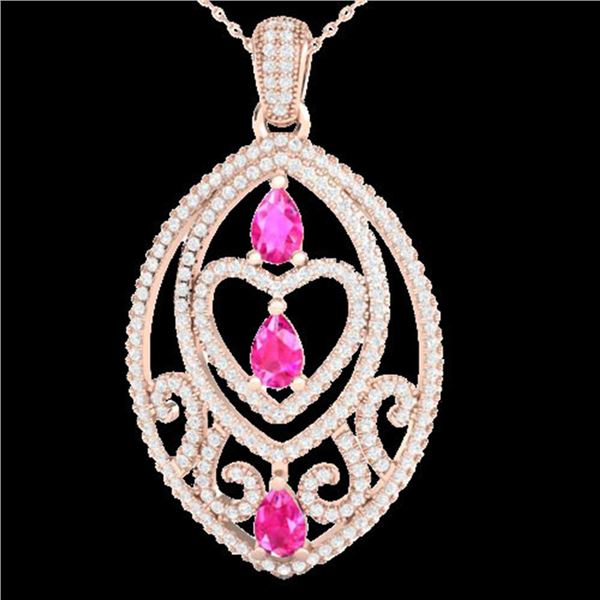 3.50 ctw Pink Sapphire & Micro Diamond Heart Necklace 14k Rose Gold - REF-218A2N