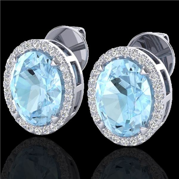 5.50 ctw Aquamarine & Micro VS/SI Diamond Halo Earrings 18k White Gold - REF-96A4N