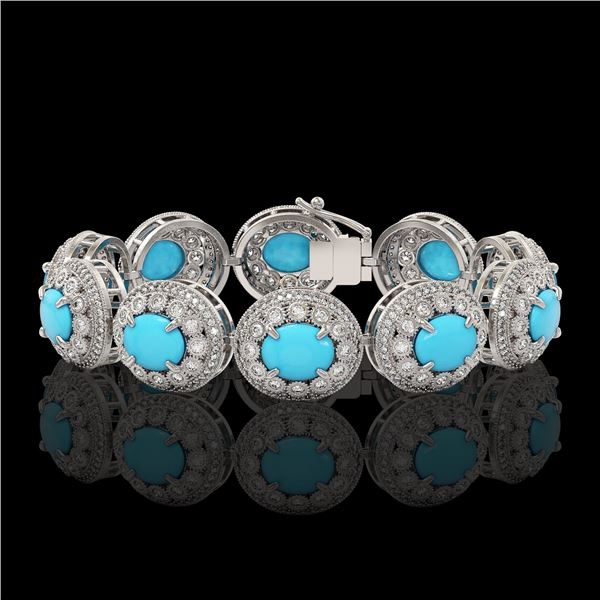 38.17 ctw Turquoise & Diamond Victorian Bracelet 14K White Gold - REF-1179K3Y