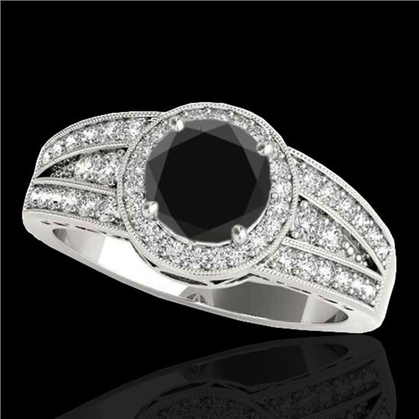 1.5 ctw Certified VS Black Diamond Solitaire Halo Ring 10k White Gold - REF-57F8M