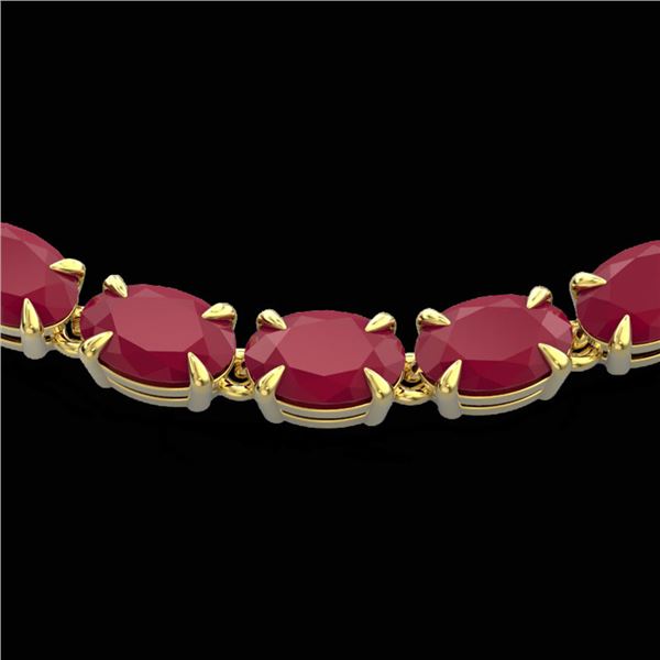 40 ctw Ruby Eternity Tennis Necklace 14k Yellow Gold - REF-218W2H