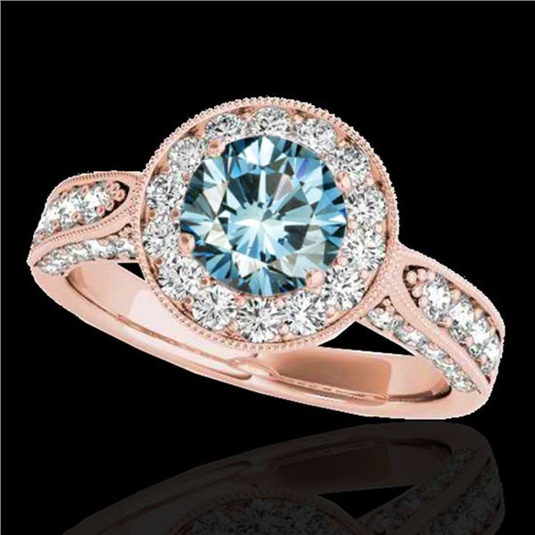 2 ctw SI Certified Fancy Blue Diamond Solitaire Halo Ring 10k Rose Gold - REF-156X8A