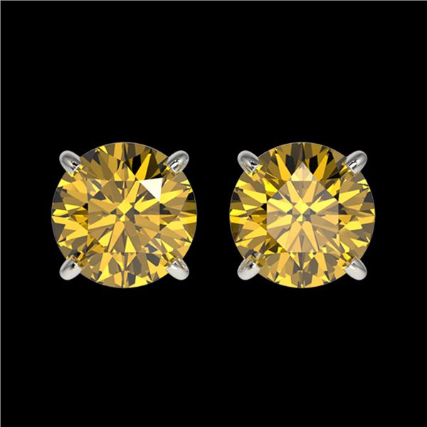 1.54 ctw Certified Intense Yellow Diamond Stud Earrings 10k White Gold - REF-157G3W