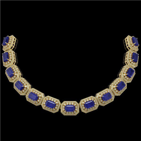 137.65 ctw Sapphire & Diamond Victorian Necklace 14K Yellow Gold - REF-2875M6G