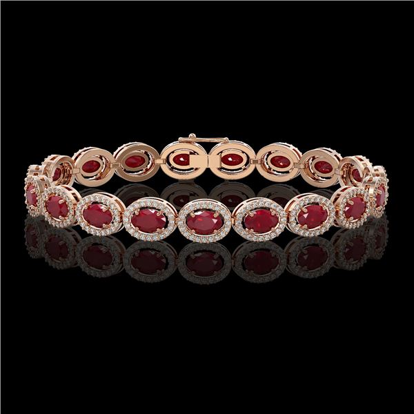 15.2 ctw Ruby & Diamond Micro Pave Halo Bracelet 10k Rose Gold - REF-300M2G