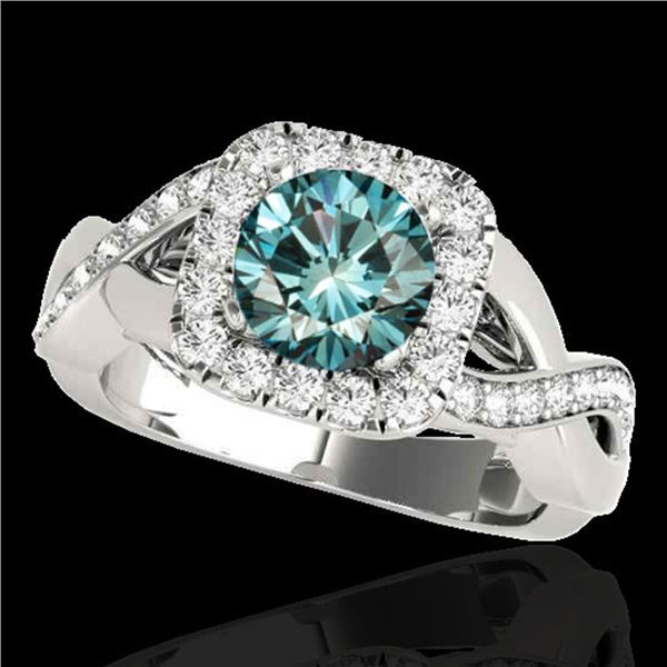 2 ctw SI Certified Fancy Blue Diamond Solitaire Halo Ring 10k White Gold - REF-190F9M