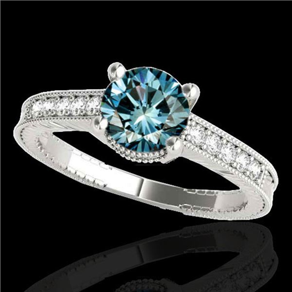 1.75 ctw SI Certified Blue Diamond Solitaire Antique Ring 10k White Gold - REF-227Y8X