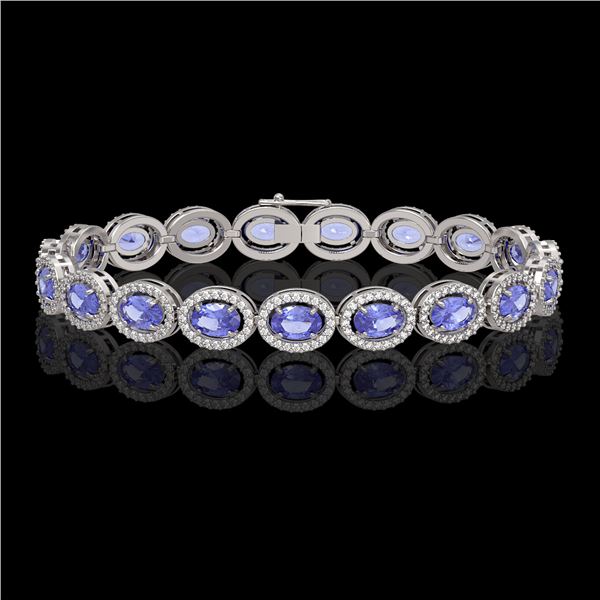 14.25 ctw Tanzanite & Diamond Micro Pave Halo Bracelet 10k White Gold - REF-309X3A