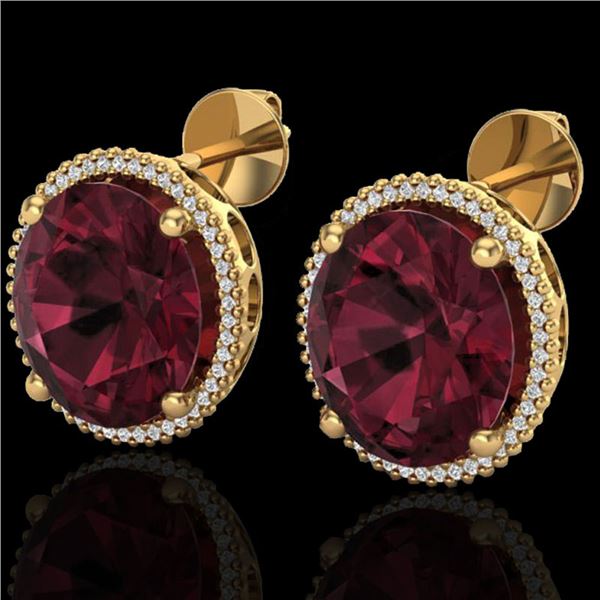 20 ctw Garnet & Micro Pave VS/SI Diamond Earrings 18k Yellow Gold - REF-118N2F