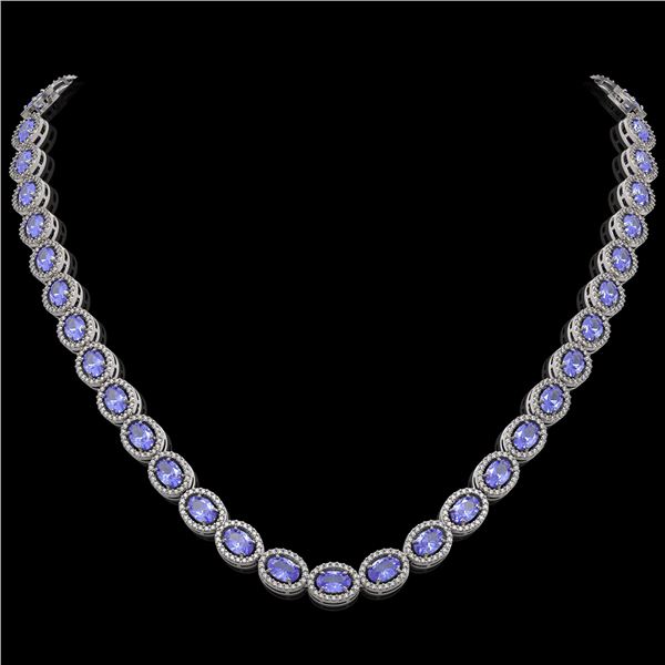 31.96 ctw Tanzanite & Diamond Micro Pave Halo Necklace 10k White Gold - REF-672H8R