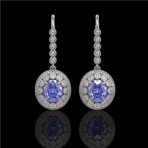 9.47 ctw Tanzanite & Diamond Victorian Earrings 14K White Gold - REF-315H6R