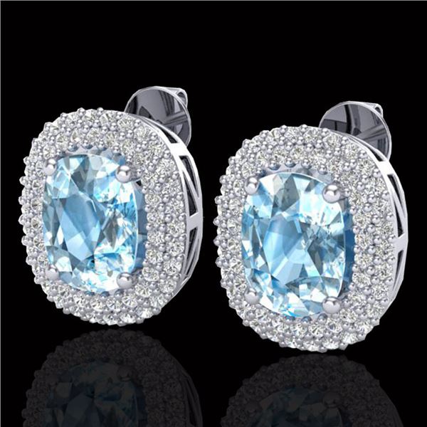 6 ctw Sky Blue Topaz & Micro Pave VS/SI Diamond Earrings 10k White Gold - REF-107M3G