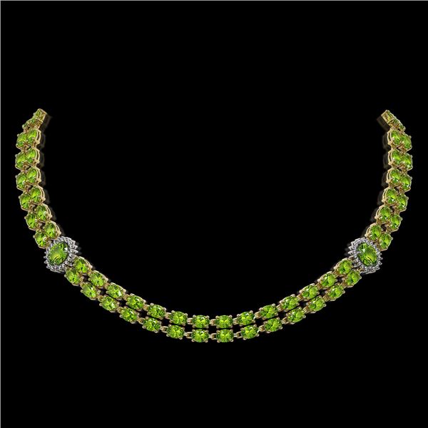 38.1 ctw Peridot & Diamond Necklace 14K Yellow Gold - REF-454Y5X