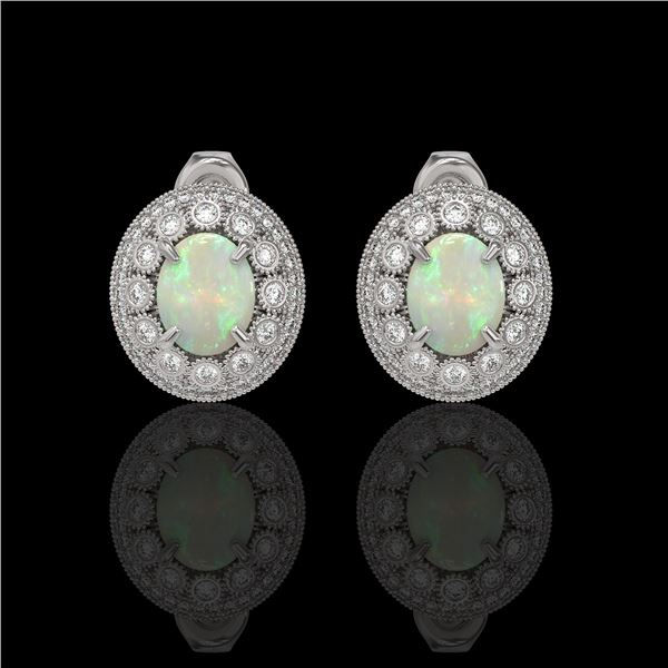 7.4 ctw Certified Opal & Diamond Victorian Earrings 14K White Gold - REF-227M8G