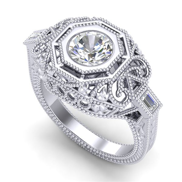 1.13 ctw VS/SI Diamond Art Deco Ring 18k White Gold - REF-360F2M