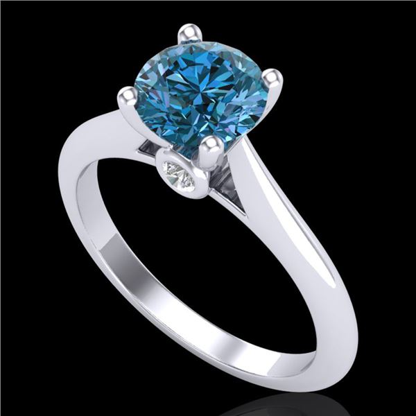 1.36 ctw Fancy Intense Blue Diamond Art Deco Ring 18k White Gold - REF-170A5N