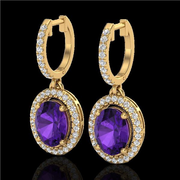 3.50 ctw Amethyst & Micro Pave VS/SI Diamond Earrings 18k Yellow Gold - REF-99R8K