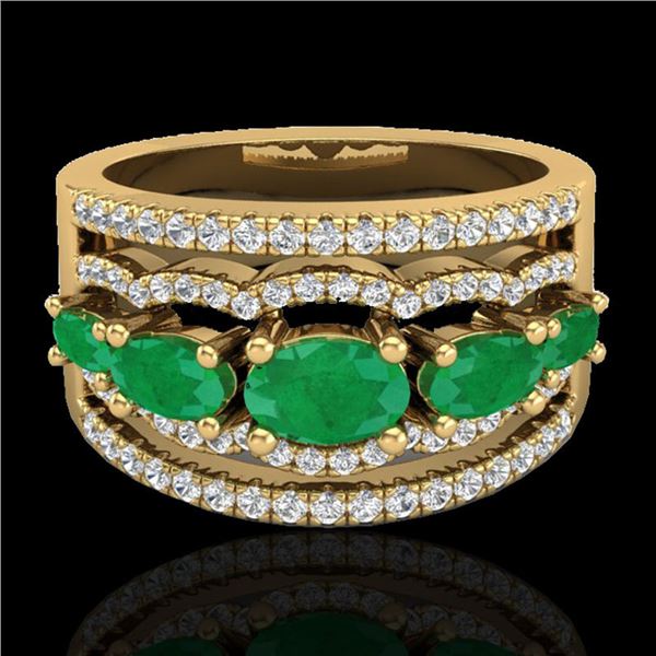 2.25 ctw Emerald & Micro Pave VS/SI Diamond Designer Ring 10k Yellow Gold - REF-81A8N