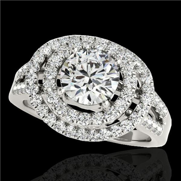 1.75 ctw Certified Diamond Solitaire Halo Ring 10k White Gold - REF-211F4M