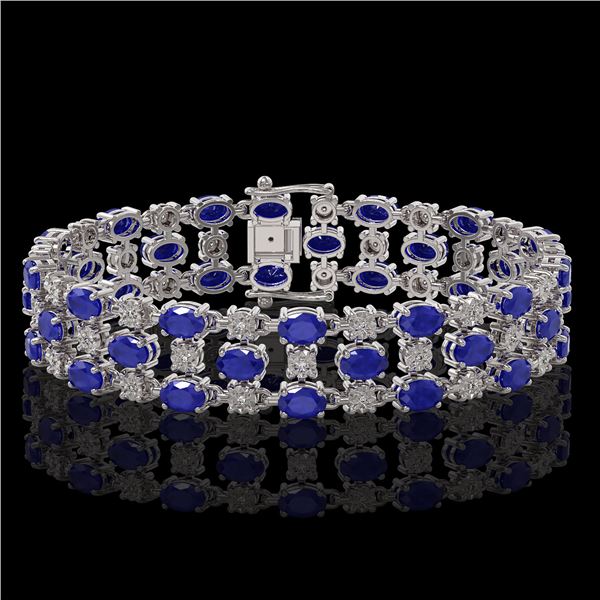 17.74 ctw Sapphire & Diamond Row Bracelet 10K White Gold - REF-245N5F