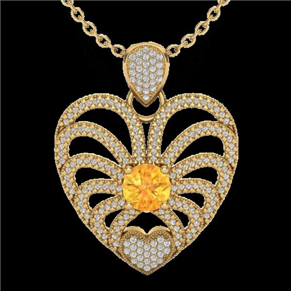 3 ctw Citrine With Micro Pave Diamond Heart Necklace 14k Yellow Gold - REF-127Y3X