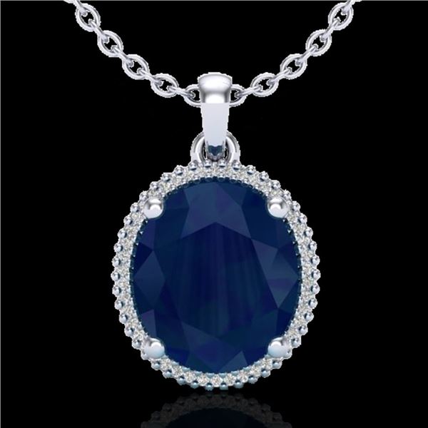 12 ctw Sapphire & Micro Pave VS/SI Diamond Necklace 18k White Gold - REF-93X6A