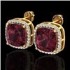 Image 1 : 12 ctw Garnet & Micro Pave Halo VS/SI Diamond Earrings 18k Yellow Gold - REF-88H2R