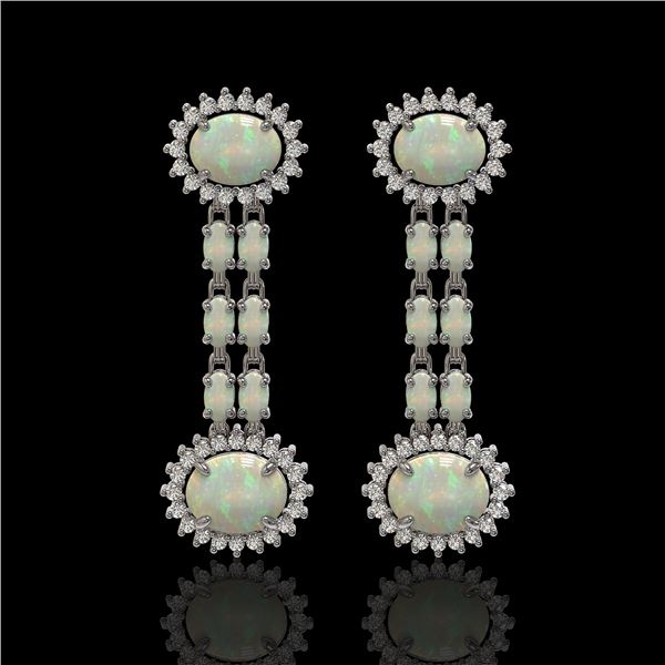 6.73 ctw Opal & Diamond Earrings 14K White Gold - REF-227N3F