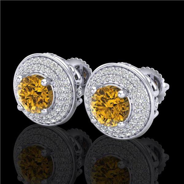 2.35 ctw Intense Fancy Yellow Diamond Art Deco Earrings 18k White Gold - REF-327W3H