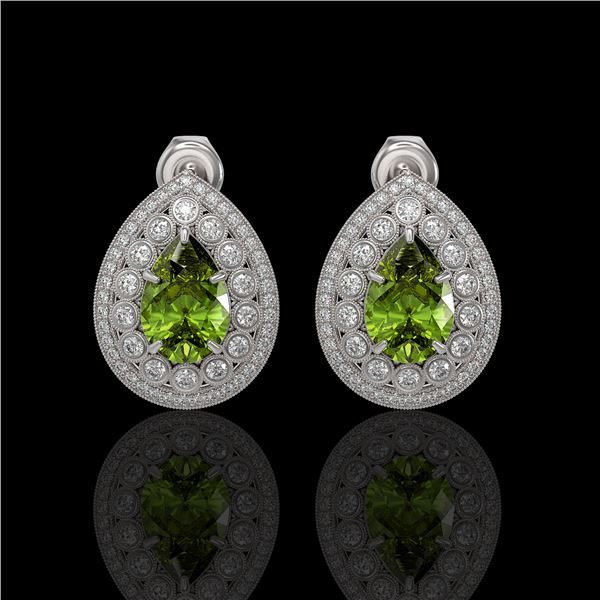 9.54 ctw Tourmaline & Diamond Victorian Earrings 14K White Gold - REF-225F8M