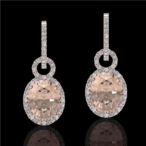 7 ctw Morganite & Micro Pave Halo VS/SI Diamond Earrings 14k Rose Gold - REF-254K5Y