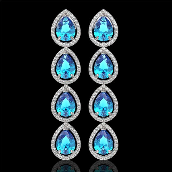 10.8 ctw Swiss Topaz & Diamond Micro Pave Halo Earrings 10k White Gold - REF-172G8W