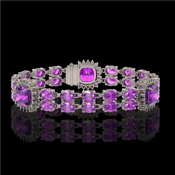 16.25 ctw Amethyst & Diamond Bracelet 14K White Gold - REF-263N6F