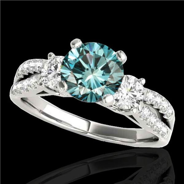 1.75 ctw SI Certified Fancy Blue Diamond 3 Stone Ring 10k White Gold - REF-177H3R