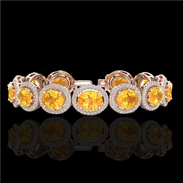 24 ctw Citrine & Micro Pave VS/SI Diamond Bracelet 10k Rose Gold - REF-360H2R