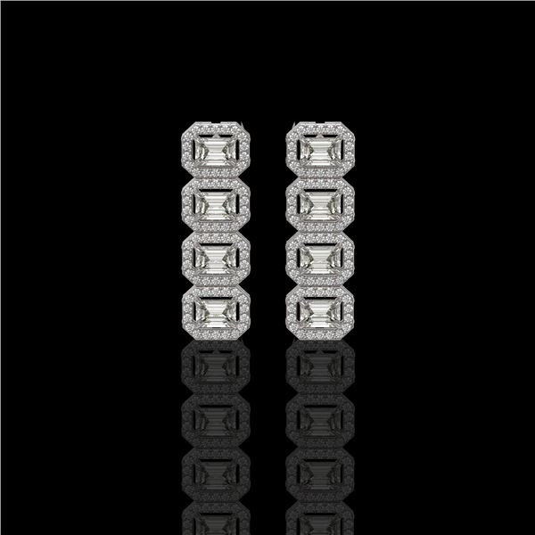 3.84 ctw Emerald Cut Diamond Micro Pave Earrings 18K White Gold - REF-459G8W