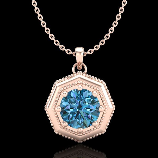 0.75 ctw Fancy Intense Blue Diamond Art Deco Necklace 18k Rose Gold - REF-100H2R