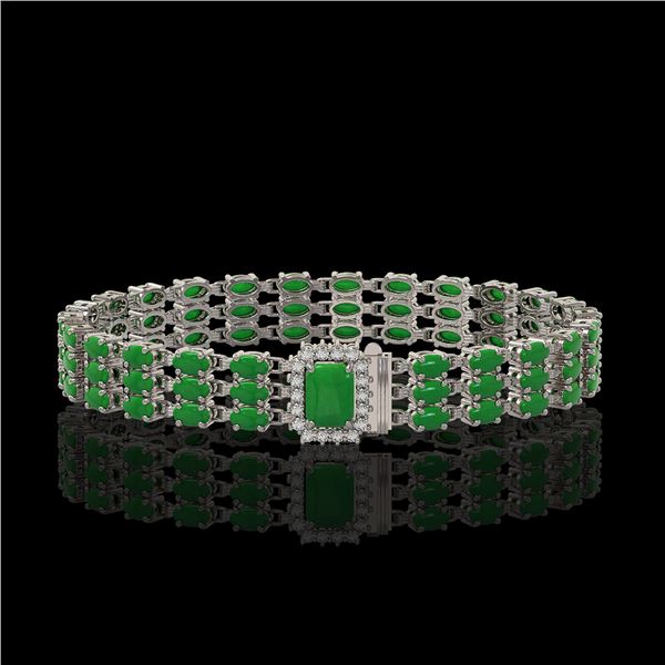 18.41 ctw Jade & Diamond Bracelet 14K White Gold - REF-318N2F