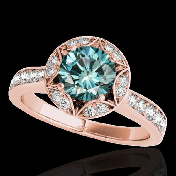 1.5 ctw SI Certified Fancy Blue Diamond Solitaire Halo Ring 10k Rose Gold - REF-135Y2X