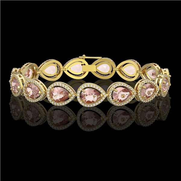 19.55 ctw Morganite & Diamond Micro Pave Halo Bracelet 10k Yellow Gold - REF-480X4A