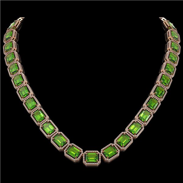 73.41 ctw Peridot & Diamond Micro Pave Halo Necklace 10k Rose Gold - REF-888F2M